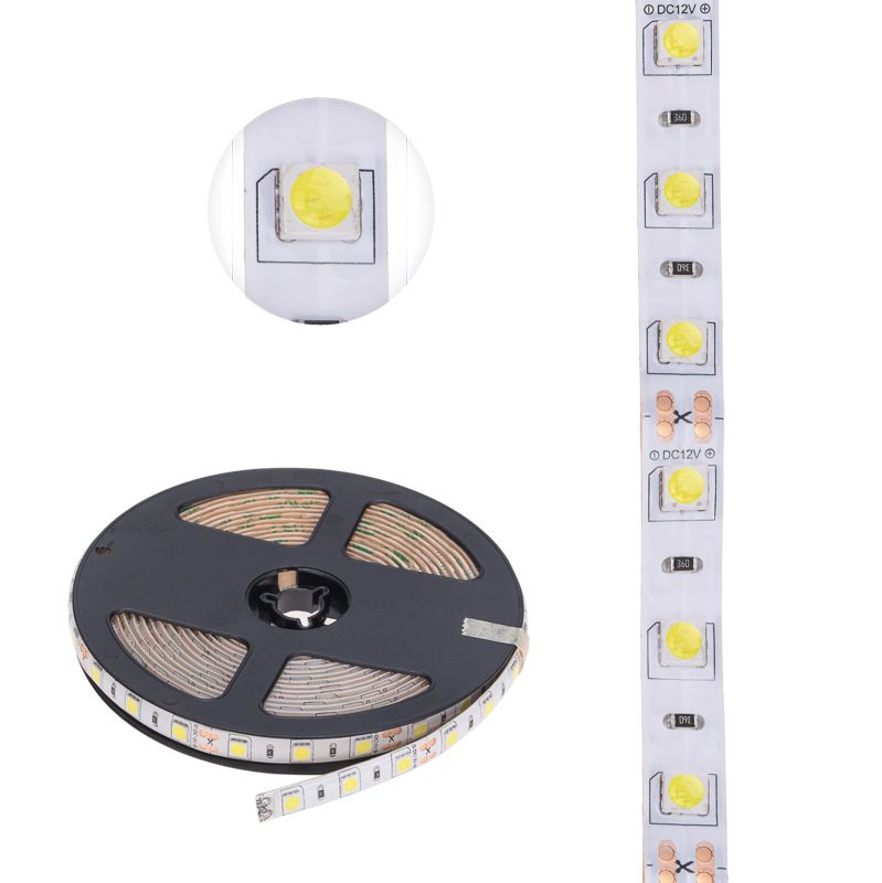Лента светодиодная 12В, SMD5050, 14,4Вт/м, 60 LED/м, 6500К, 10мм, 5м, для БП с клеммами, IP65 LAMPER - Фото 3