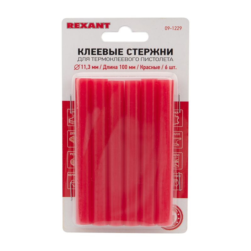 Стержни клеевые Ø11мм, 100мм, красные (6 шт/уп), блистер REXANT - Фото 2