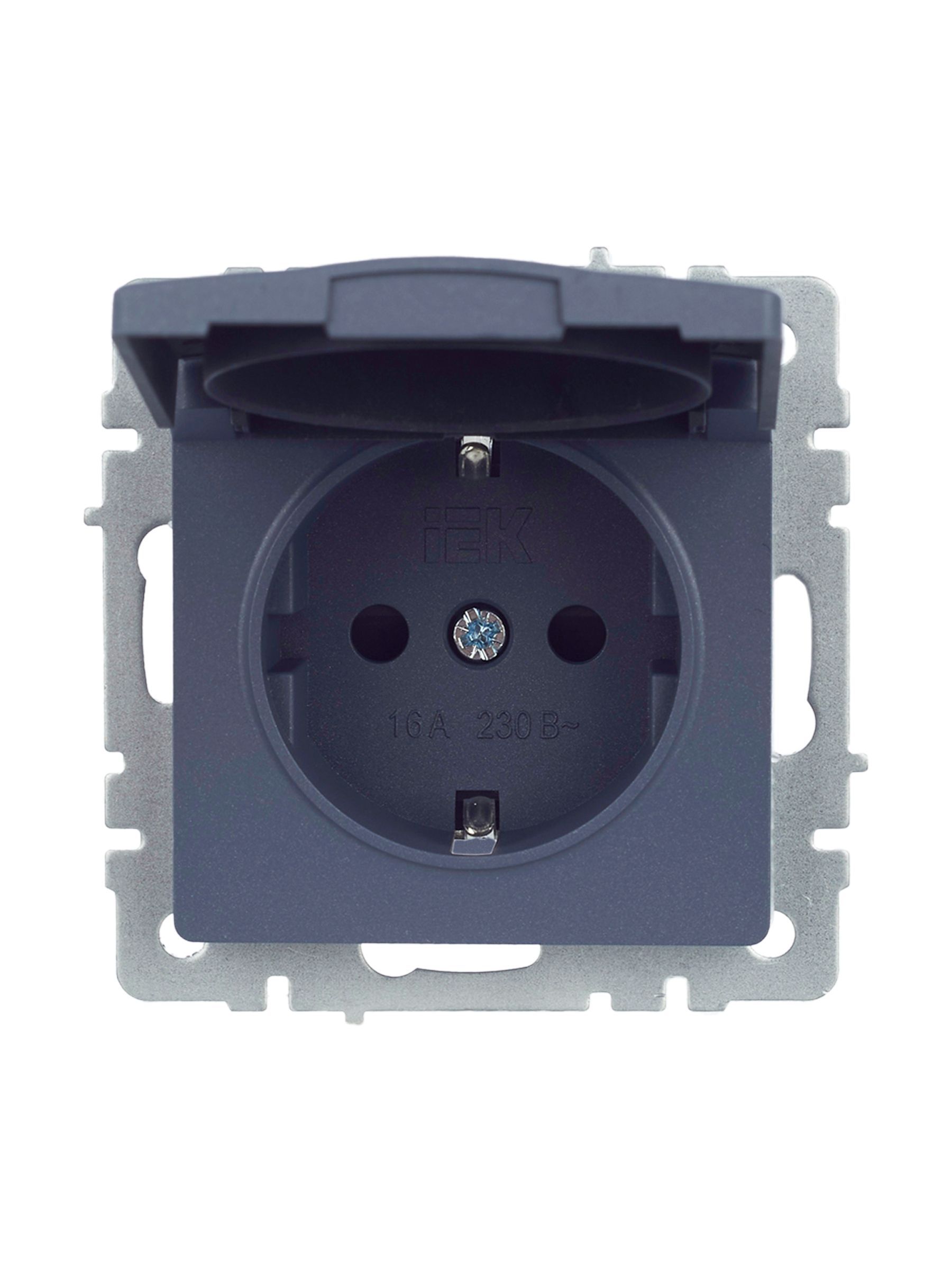 BRITE Розетка 1-местная с заземлением с защитными шторками и крышкой 16А IP44 РСбш10-3-44-БрМ маренго IEK - Фото 3