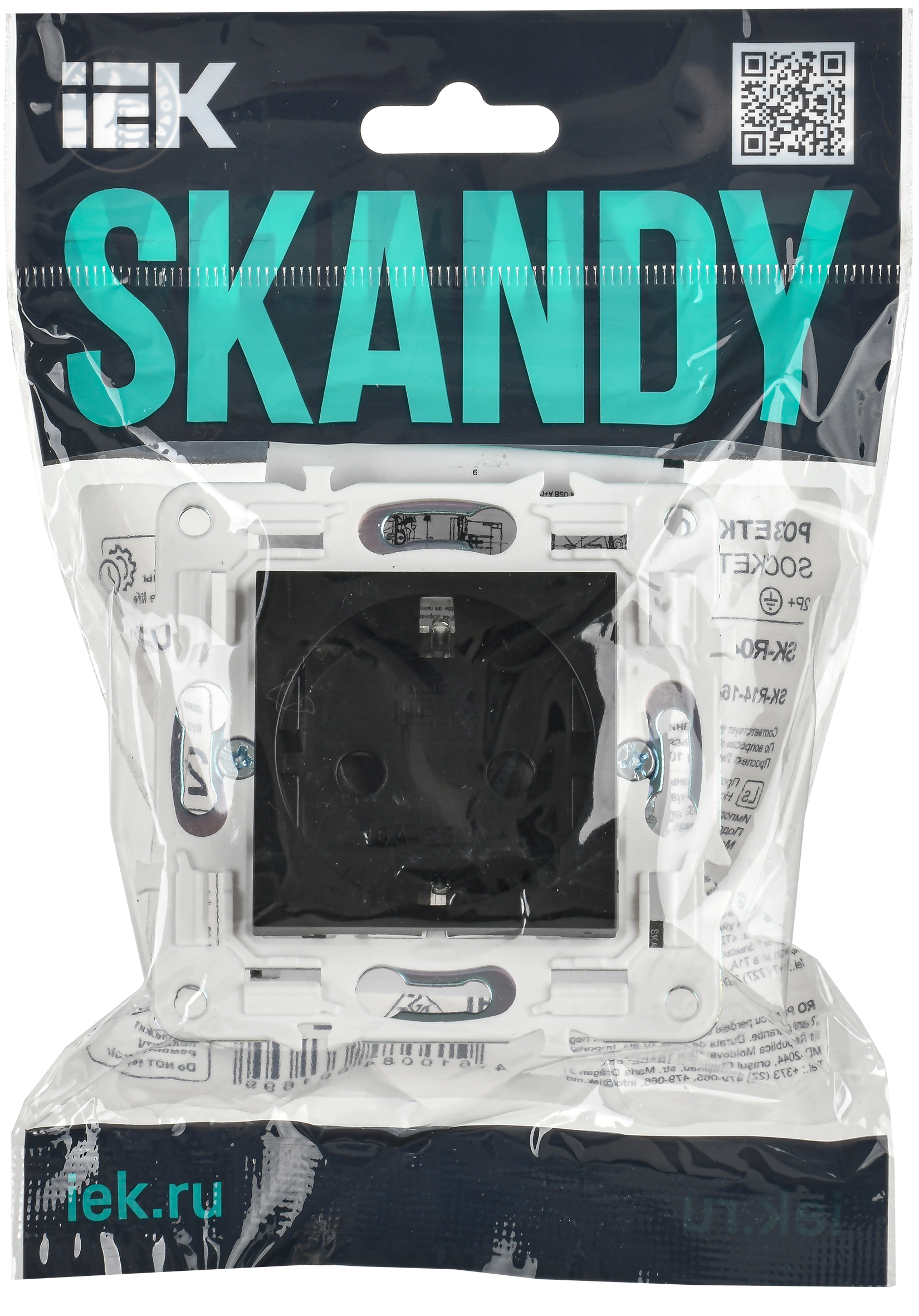 SKANDY Розетка с заземлением с защитными шторками 16А безвинтовое крепление SK-R06Bl черный IEK - Фото 2