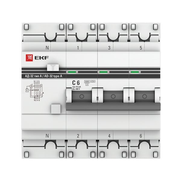 АД-32 3P+N 16А (С) 10мА тип (А) эл. 6кА EKF PROxima