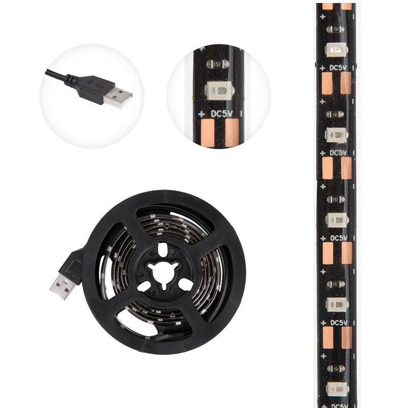 Лента светодиодная 5В, SMD2835, 4,8Вт/м, 60 LED/м, желтый, 8мм, 1м, с USB коннектором, черная, IP65  - Фото 3