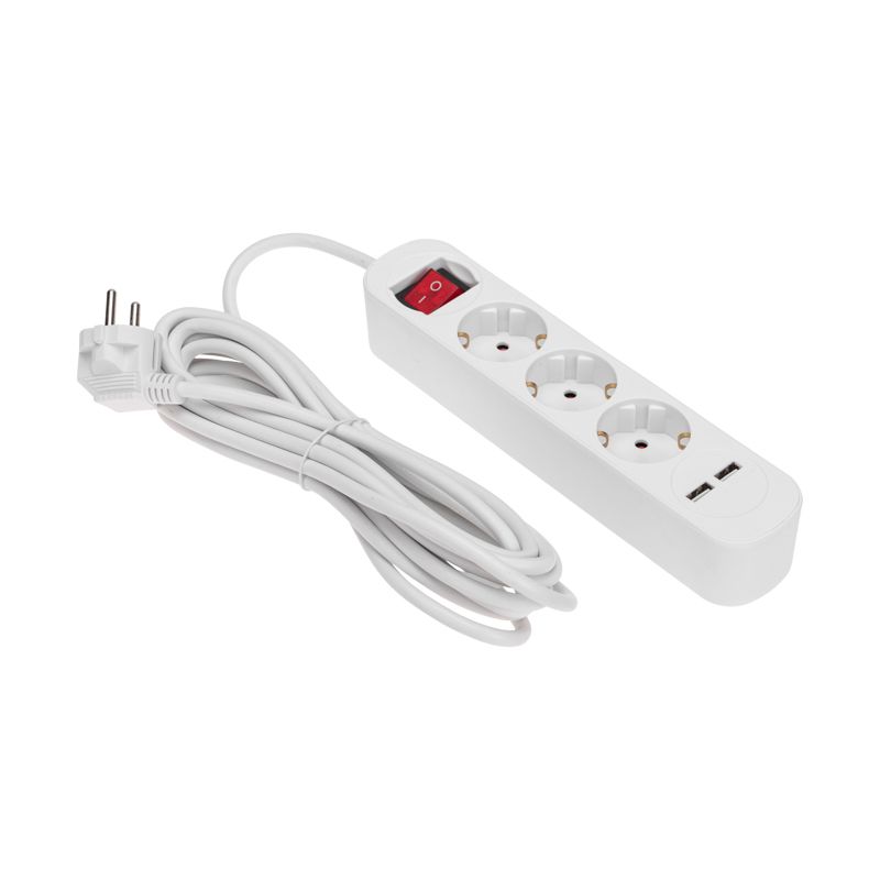 Удлинитель STANDARD 3 гнезда, 5м, 3х1,0мм², с/з, с выключателем, 2 USB, белый REXANT - Фото 2
