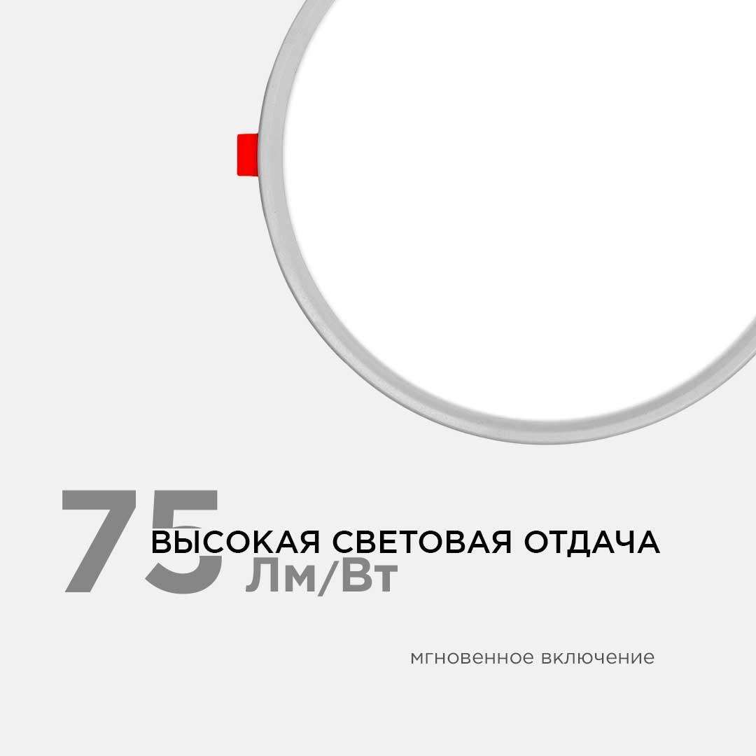 Панель светодиодная встраиваемая круглая 20Вт, 1500Лм, Ø230х20мм, 4500К, Apeyron - Фото 22