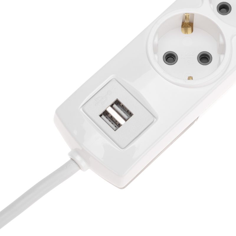 Удлинитель PREMIUM 6 гнезд, 3м, 3х1,5мм², с/з, 2 USB, белый REXANT - Фото 5