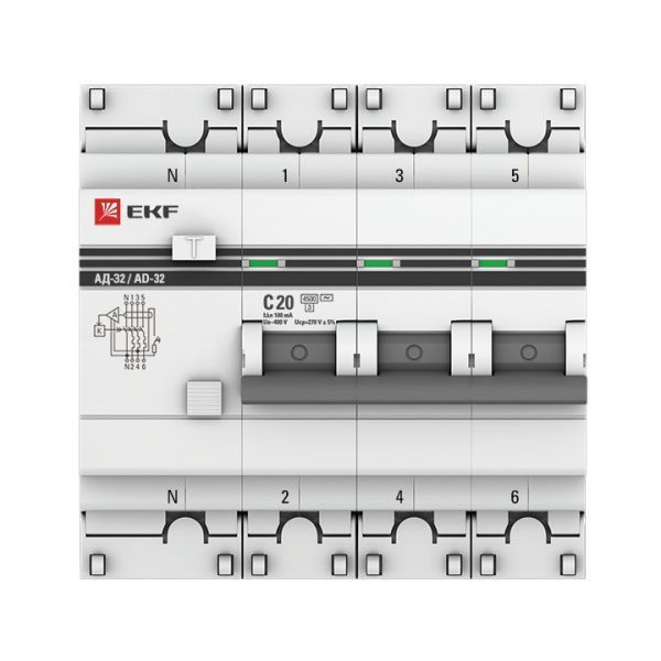 АД-32 3P+N 20А (С) 100мА тип (АC) эл. 4,5кА EKF PROxima - Фото 2