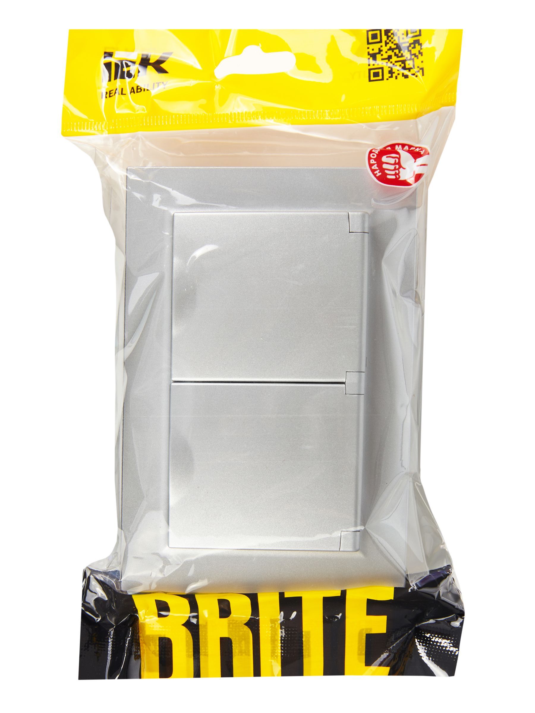 BRITE Розетка 2-местная с заземлением с защитными шторками и крышкой 16А в сборе IP44 РСбш12-3-44-БрА алюминий IEK - Фото 2