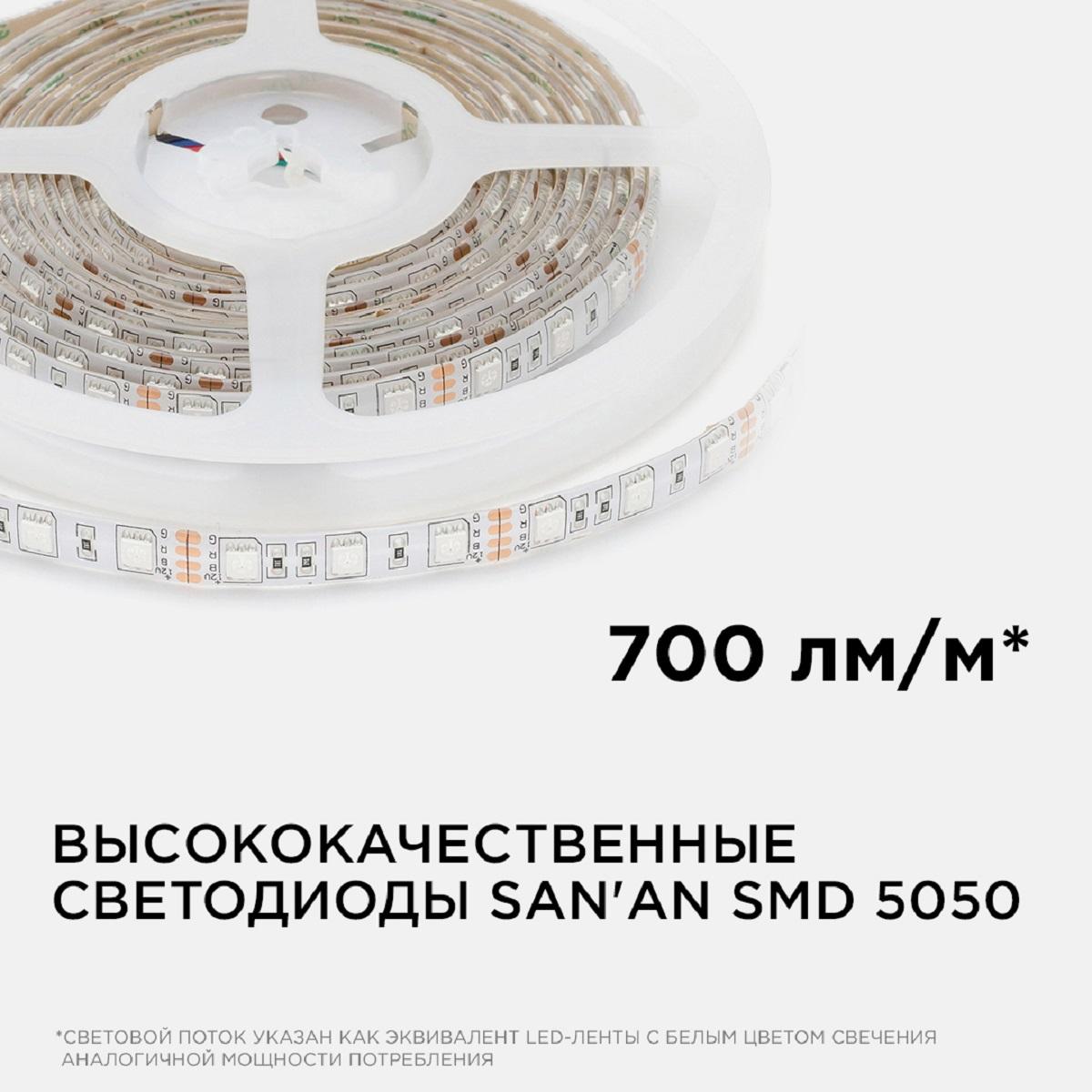 Лента светодиодная СТ smd5050 60д/м 12В IP65 5м RGB Apeyron - Фото 8