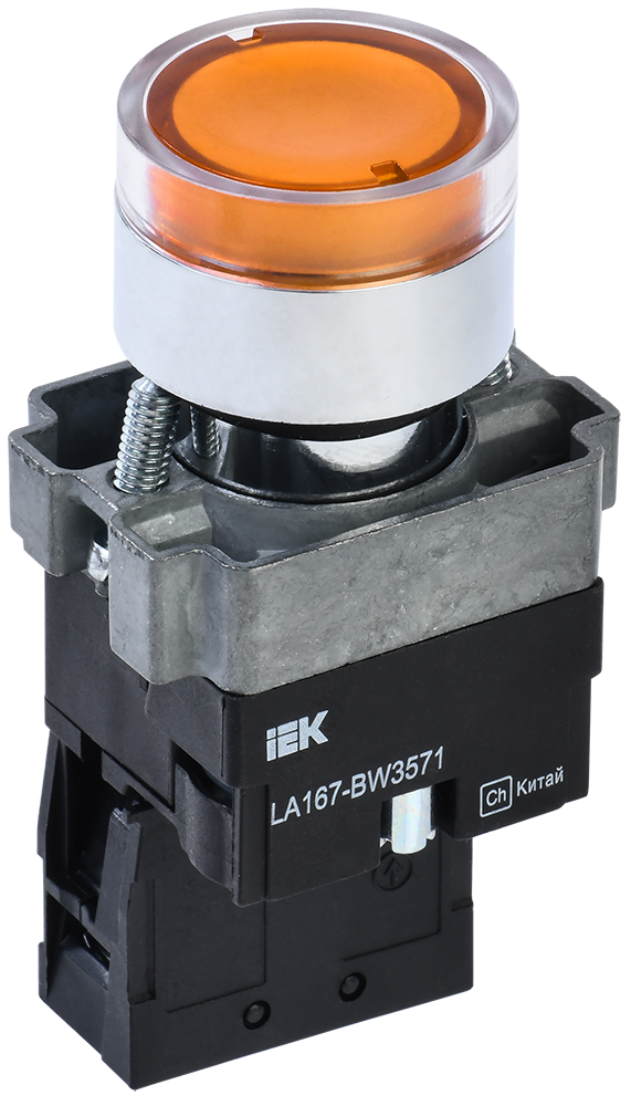 Кнопка управления LA167-BW3571 d=22мм RC 1з с подсветкой желтая IEK
