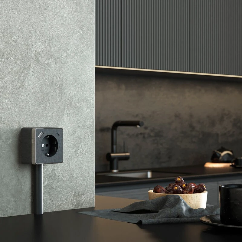 Розетка с заземлением, шторками и USB тип A+C Gallant (графит рифленый) Werkel - Фото 2