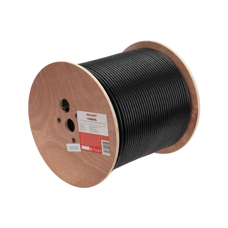 Кабель витая пара F/UTP, CAT 6, PE, 4PR, 23AWG, OUTDOOR, SOLID, черный, 305м REXANT - Фото 2