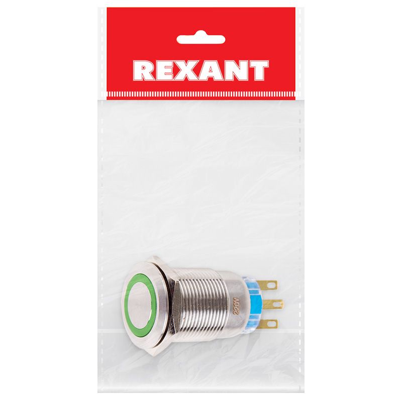 Кнопка  антивандальная Ø19 12В Б/Фикс (5с) (ON)-OFF/(OFF)-ON зеленая  REXANT - Фото 3