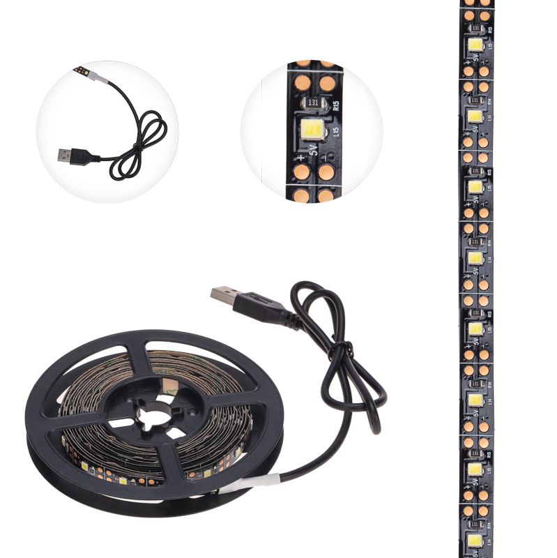 Лента светодиодная 5В, SMD2835, 4,8Вт/м, 60 LED/м, 6500K, 8мм, 3м, с USB коннектором, черная, IP20 LAMPER - Фото 3