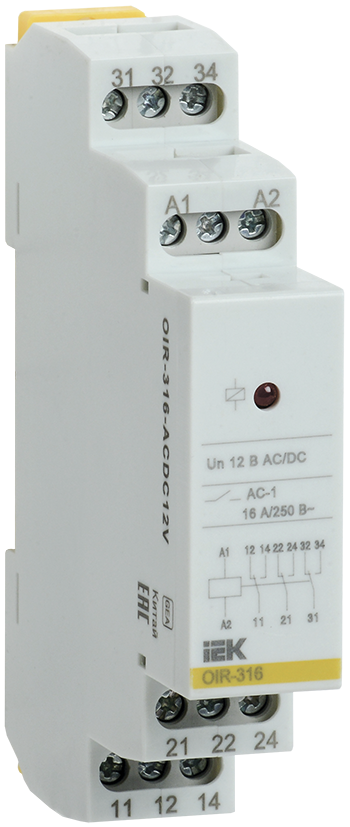 Реле промежуточное модульное OIR 3 контакта 16А 12В AC/DC IEK