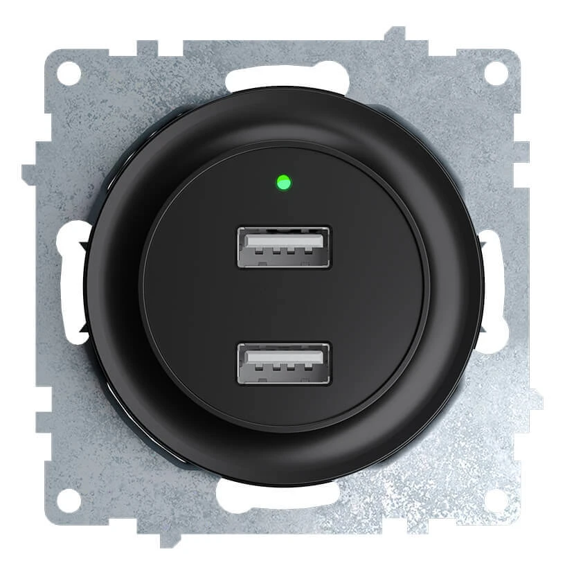 Розетка USB двойная, с подсветкой, цвет черный Florence