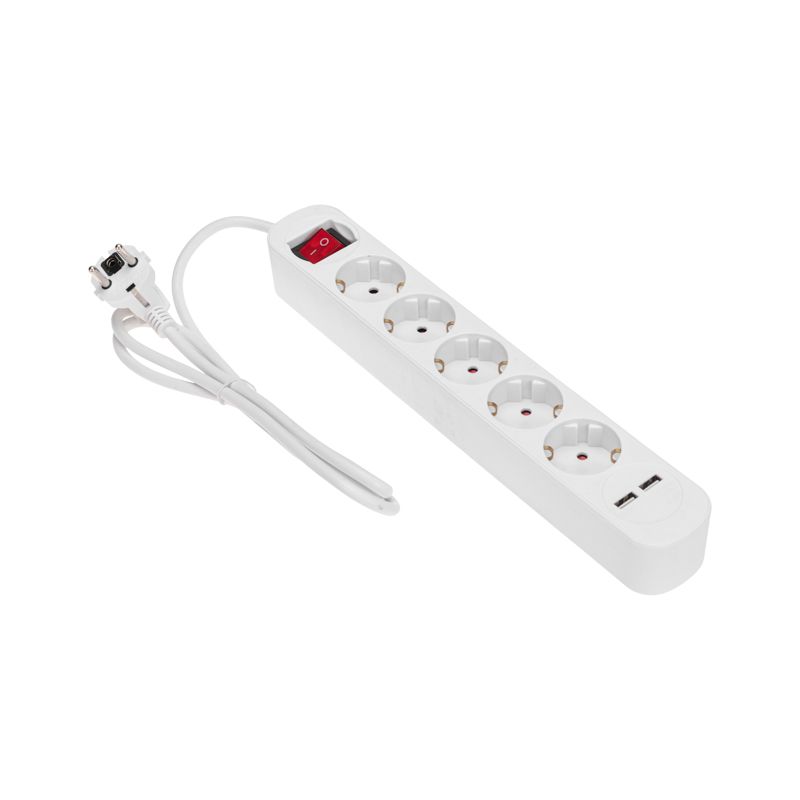 Удлинитель STANDARD 5 гнезд, 1,5м, 3х1,0мм², с/з, с выключателем, 2 USB, белый REXANT - Фото 2