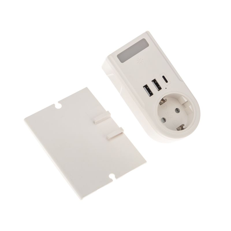 Адаптер USB многофункциональный (2хUSB-A, USB-С, розетка 220-250В) с подсветкой и подставкой для телефона REXANT - Фото 4