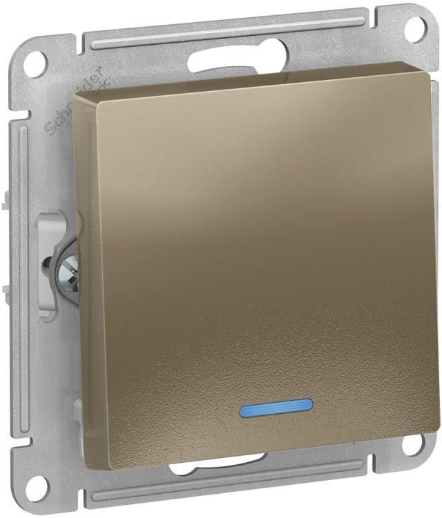 Выключатель 1-кл. СП AtlasDesign 10А IP20 (сх. 1а) 10AX с подсветкой механизм шампань SE ATN000513