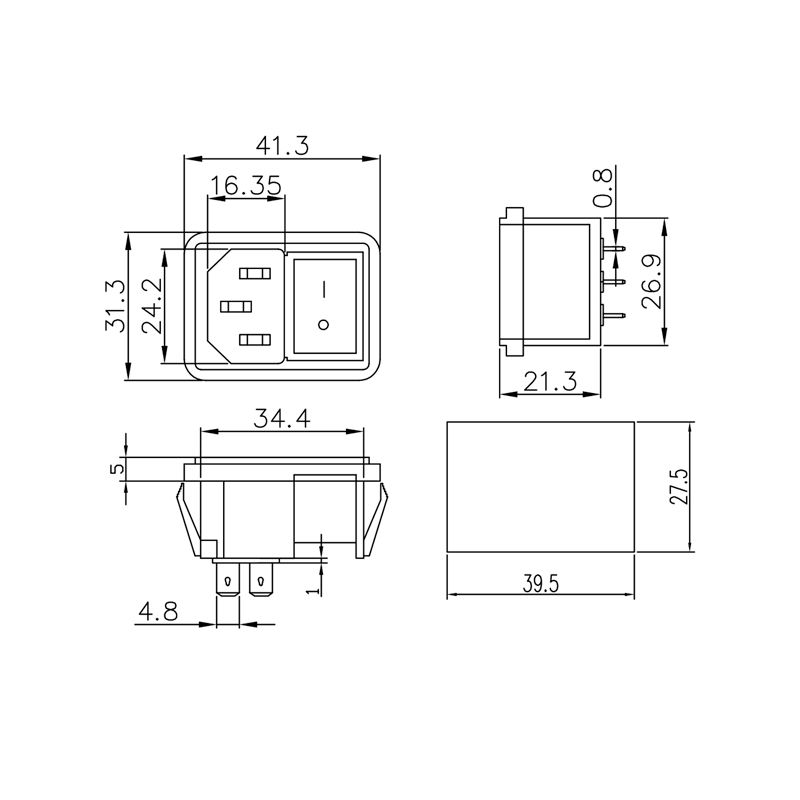 Выключатель клавишный 250V 10А (4с) ON-OFF красный с подсветкой и штекером C14 3PIN  REXANT - Фото 4