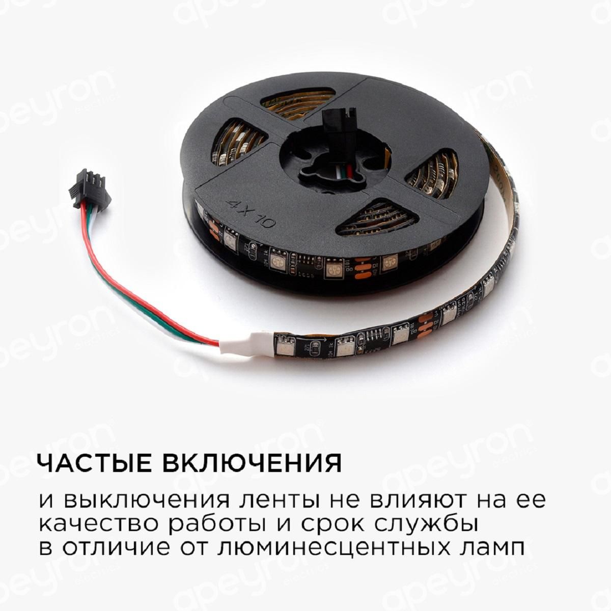 Комплект цифровой светодиодной ленты smd5050 60д/м 12В IP65 2м RGB Apeyron - Фото 7