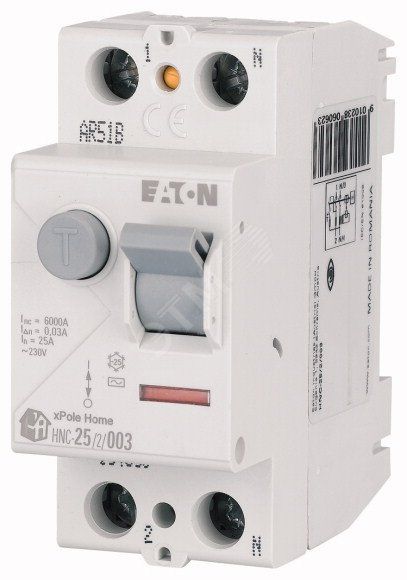 УЗО HNC-63/2/003, 2P, 63A, 6kA, 30mA, тип АC, 2M Eaton