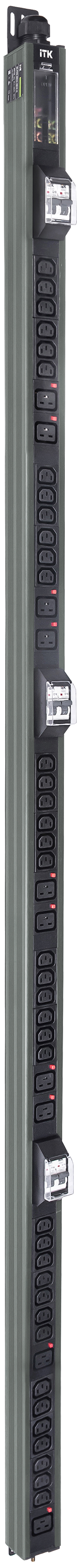 ITK BASE PDU вертикальный PV1113 45U 3 фазы 32А 38 розеток C13 + 10 розеток C19 с клеммной колодкой и кабелем 6м вилка IEC60309 (промышленная) серый