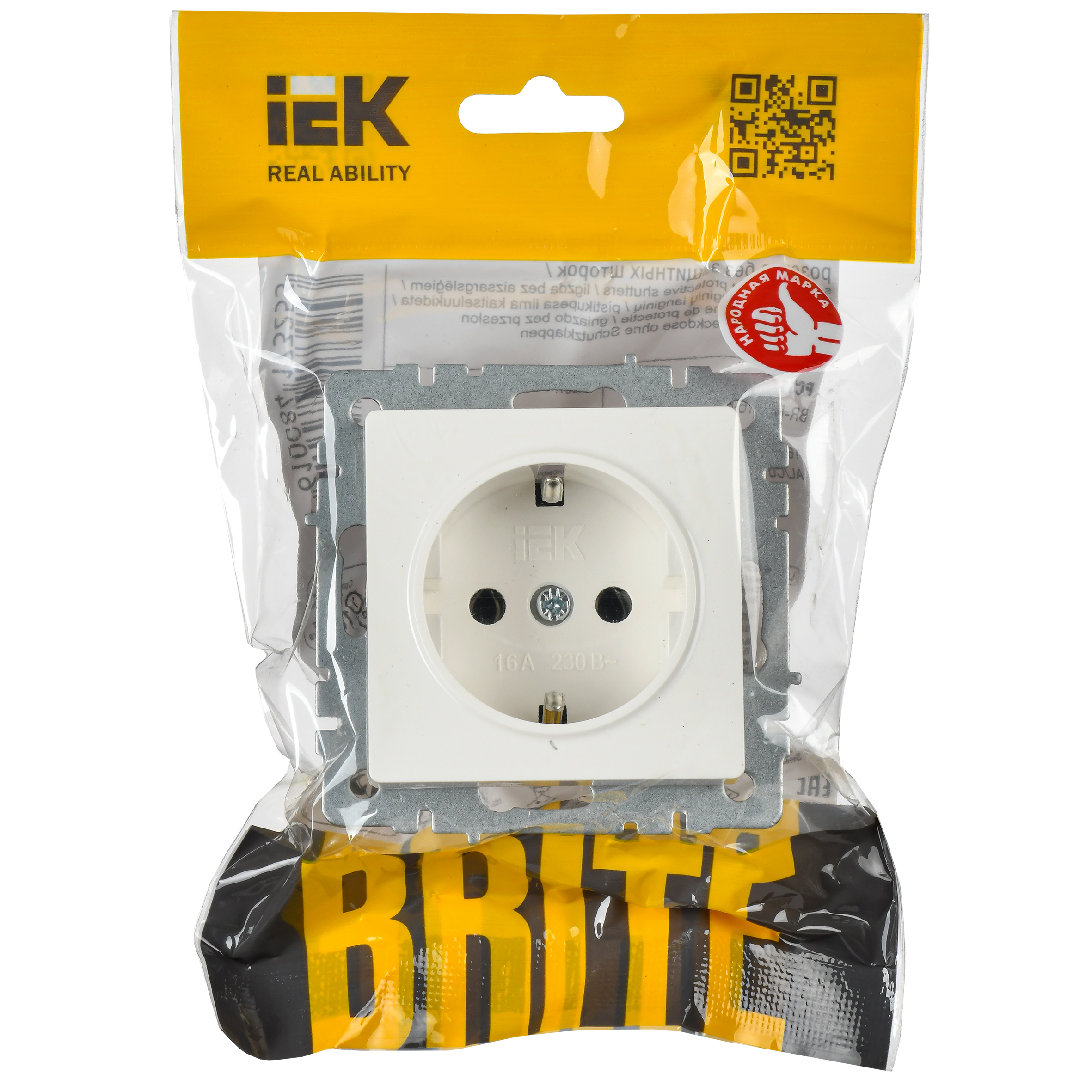 BRITE Розетка 1-местная с заземлением без защитных шторок 16А РС11-1-0-БрБ белый IEK - Фото 7