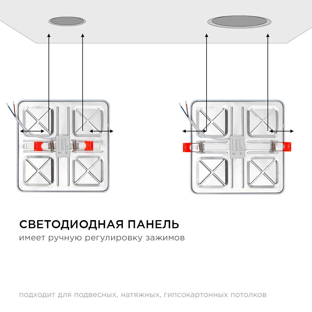 Панель светодиодная встраиваемая квадратная  15Вт, 1200Лм, 175х175х20мм, 4500К, Apeyron - Фото 24