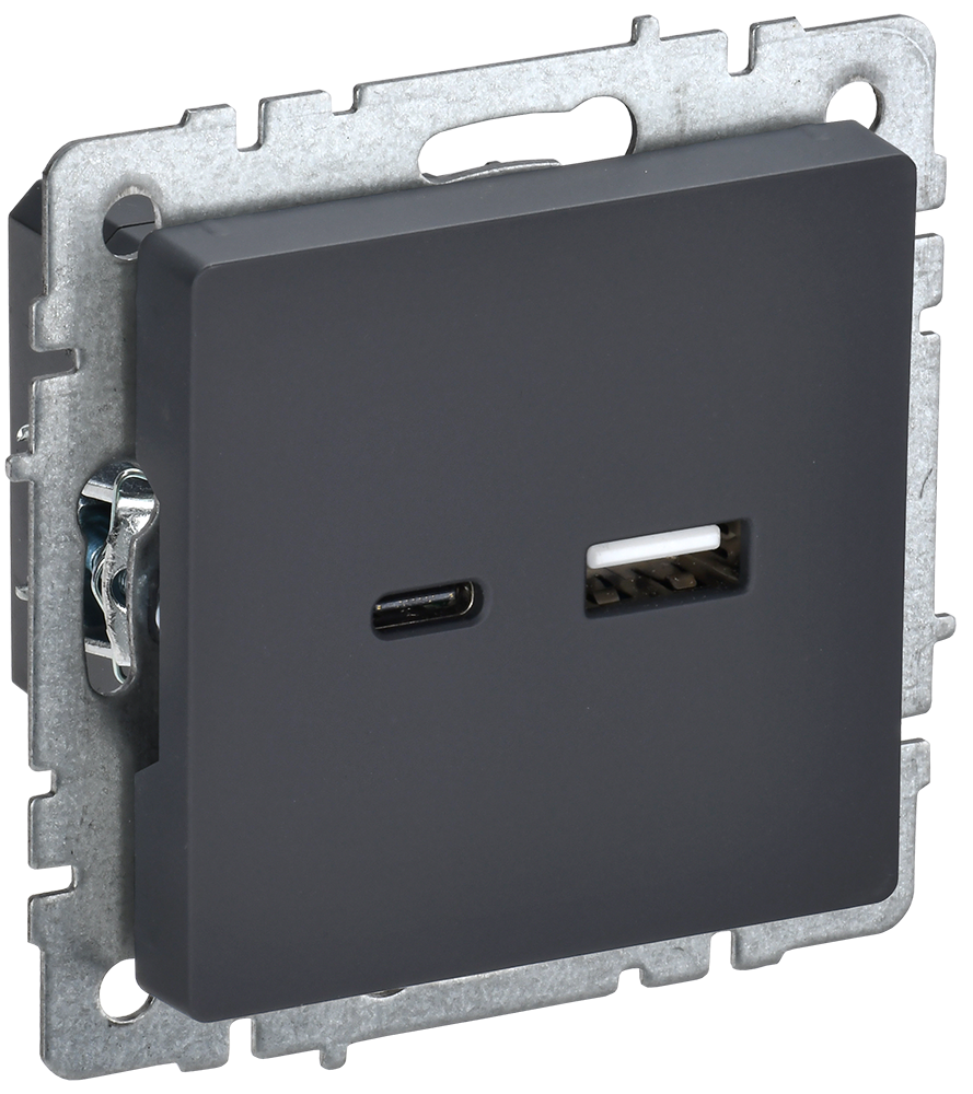 BRITE Розетка USB A+C 18Вт РЮ11-1-БрГ графит IEK