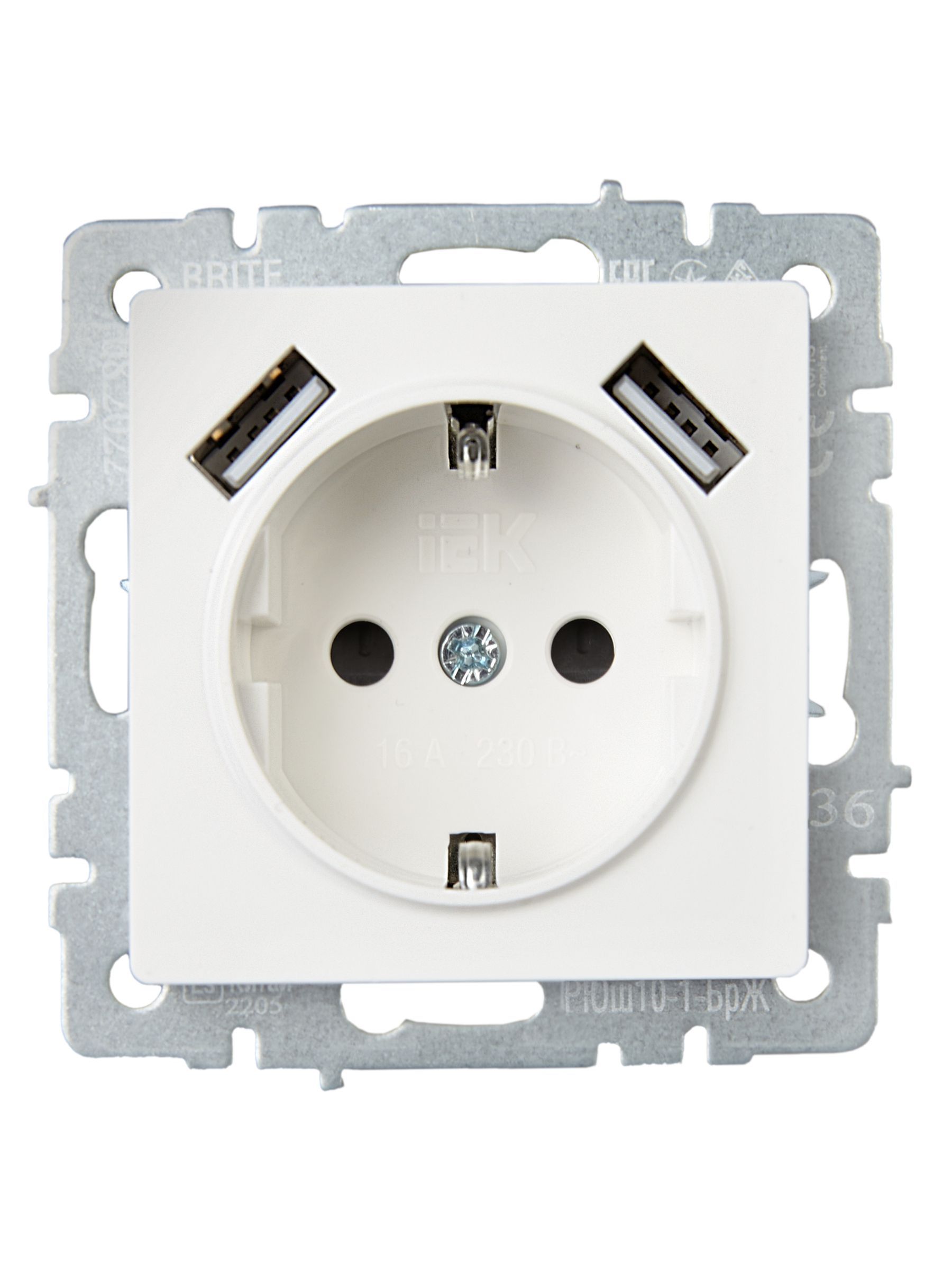BRITE Розетка 1-местная с заземлением с защитными шторками 16А с USB A+A 5В 2,1А РЮш10-1-БрЖ жемчуг IEK - Фото 8