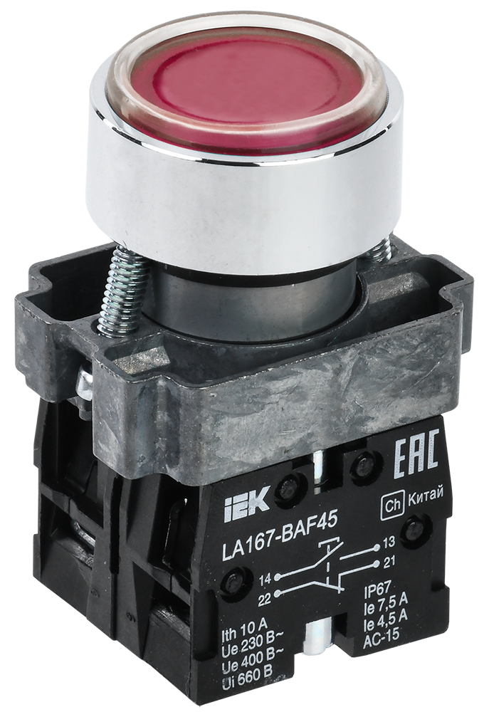 Кнопка управления LA167-BAF45 d=22мм 1з+1р красная IEK