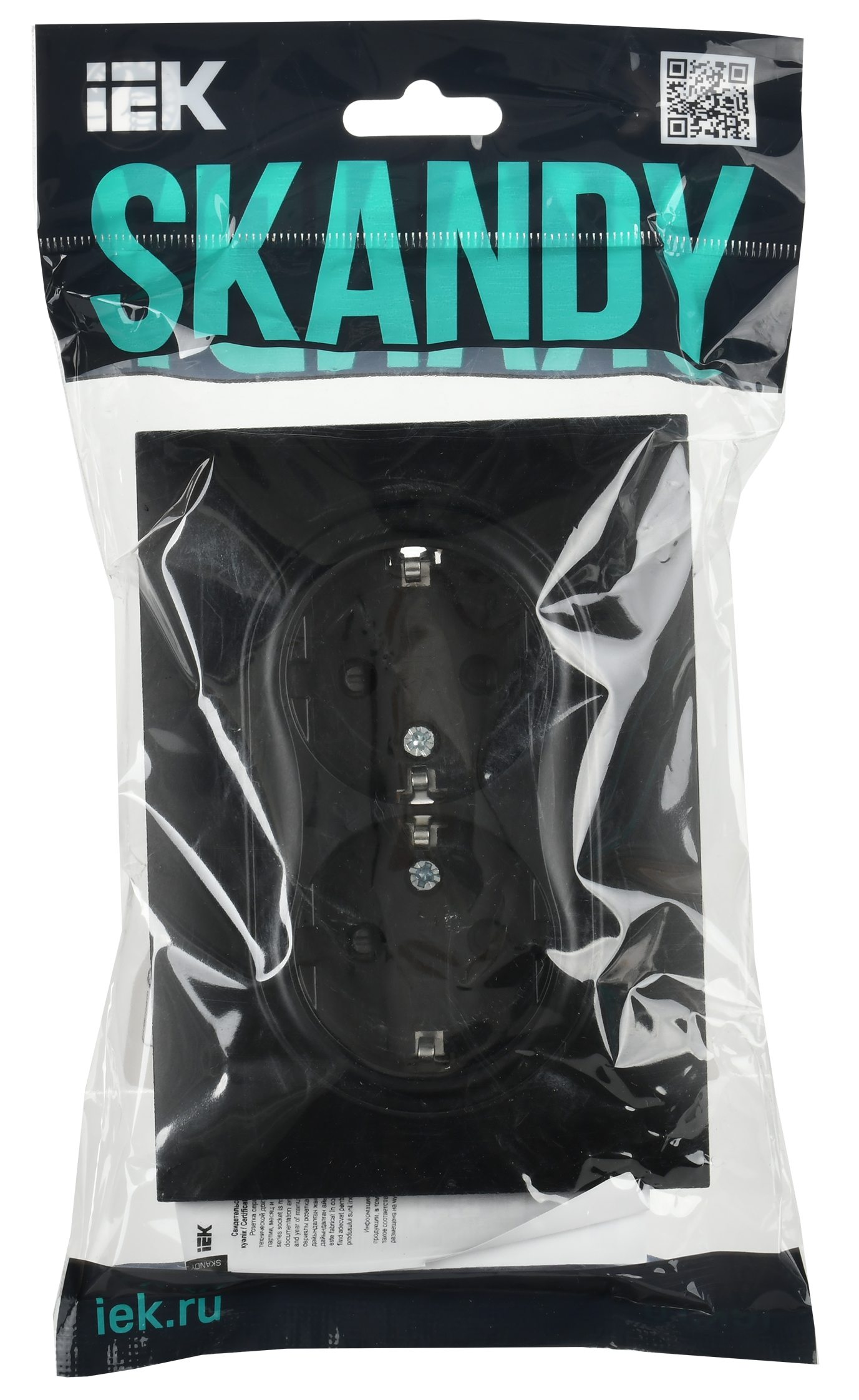 SKANDY Розетка 2-местная с заземлением с защитными шторками 16А в сборе SK-R07Bl черный IEK - Фото 2