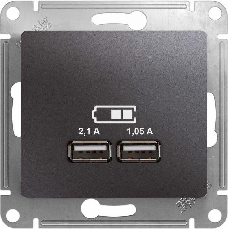 Розетка USB 2-м СП Glossa тип A+A 5В/2100мА 2х5В/1050мА механизм графит SE GSL001333