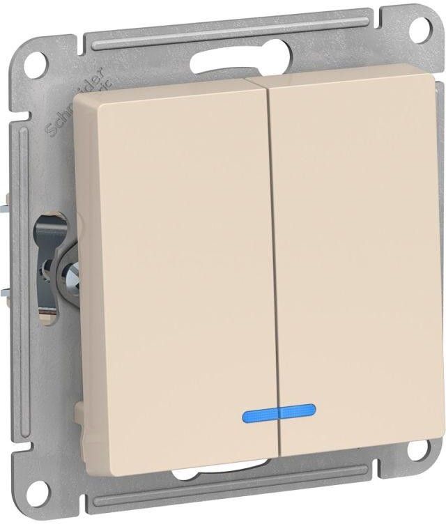 Выключатель 2-кл. СП AtlasDesign 10А IP20 (сх. 5а) 10AX с подсветкой механизм беж. SE ATN000253