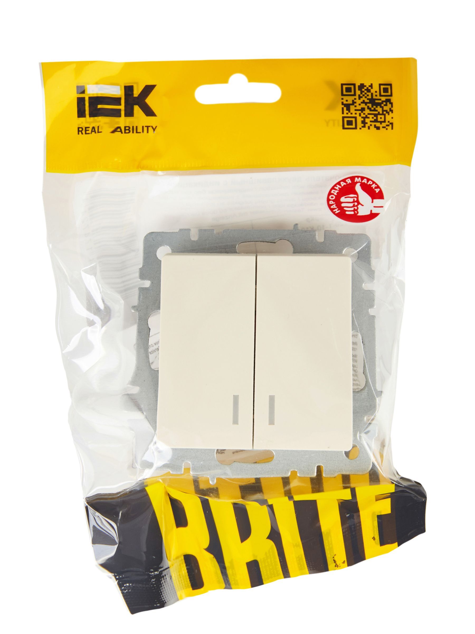 BRITE Выключатель 2-клавишный с индикацией 10А ВС10-2-1-БрКр бежевый IEK - Фото 2