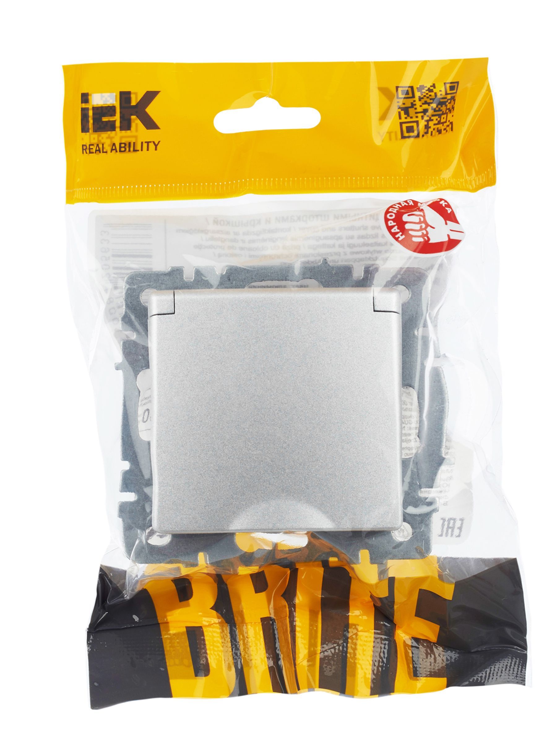BRITE Розетка 1-местная с заземлением с защитными шторками и крышкой 16А IP44 РСбш10-3-44-БрА алюминий IEK - Фото 10