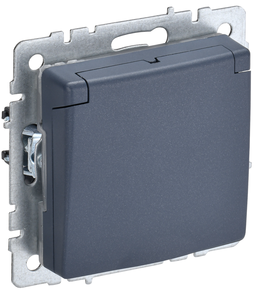 BRITE Розетка 1-местная с заземлением с защитными шторками и крышкой 16А IP44 РСбш10-3-44-БрМ маренго IEK