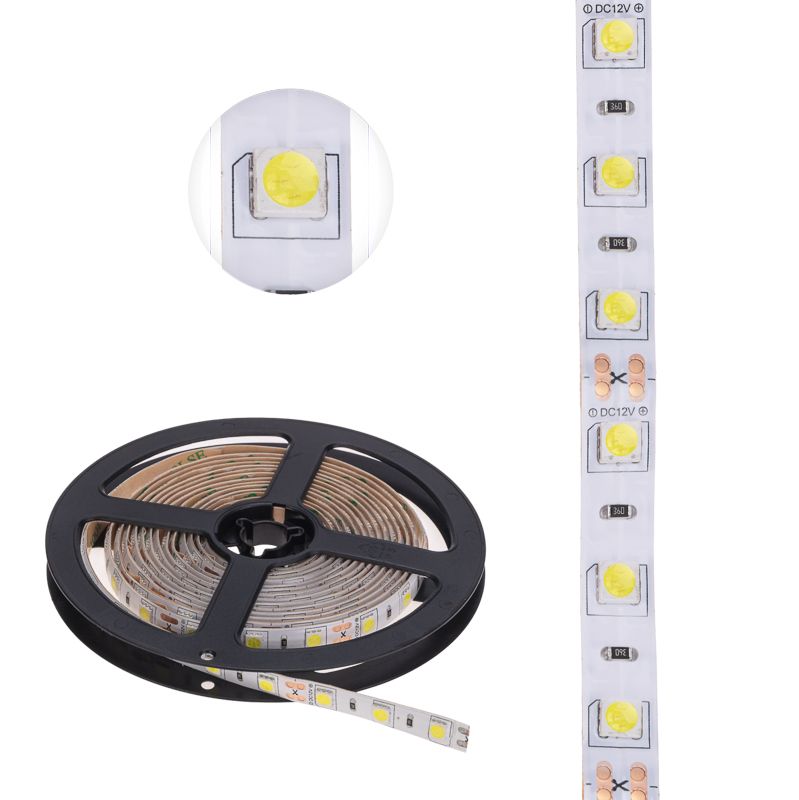 Лента светодиодная 12В, SMD5050, 14,4Вт/м, 60 LED/м, 6500К, 10мм, 3м, для БП с клеммами, IP65 LAMPER - Фото 3