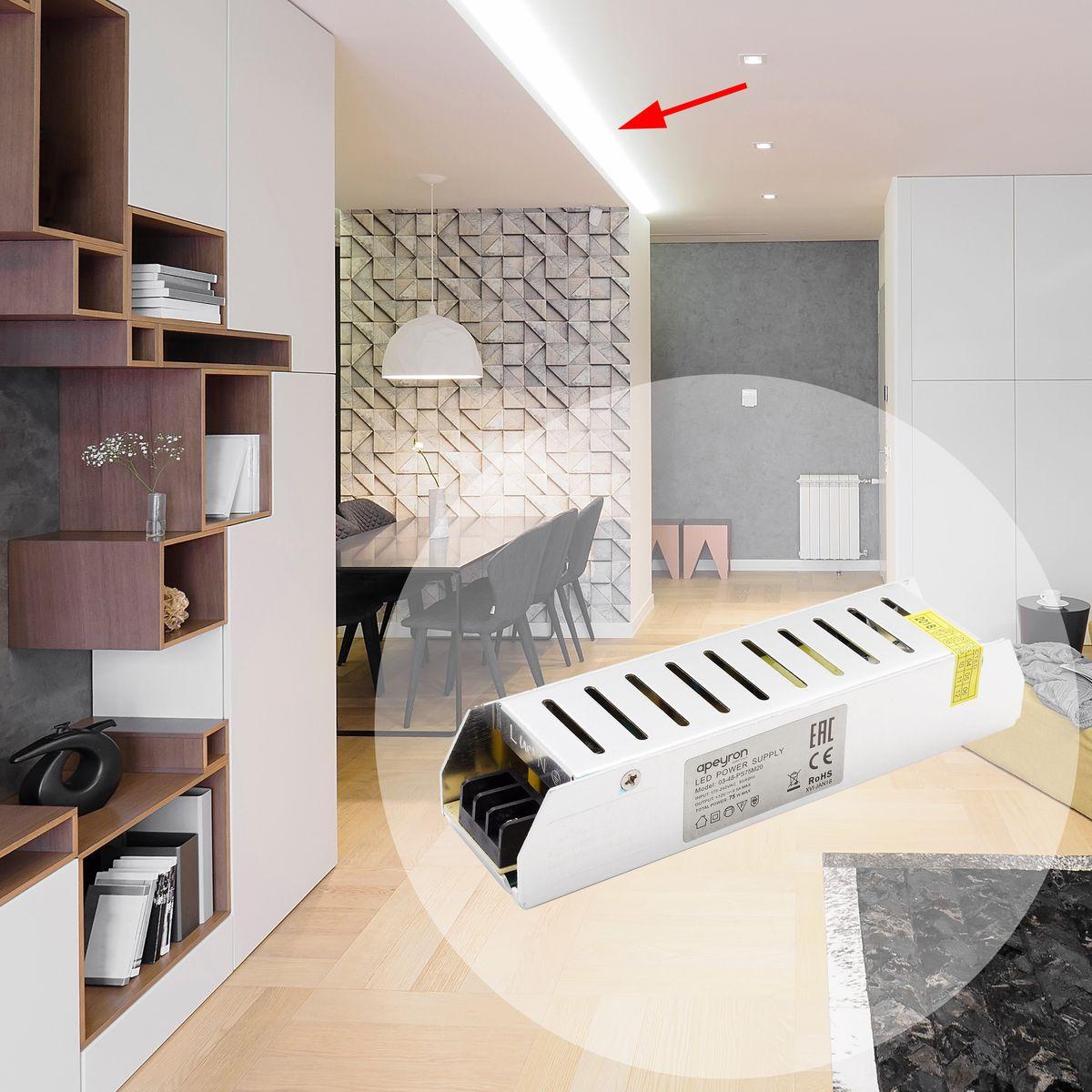 Блок питания (слим-метал) 12В, 75 Вт, IP20, 6,5 А, 160*40*30 мм - Фото 17