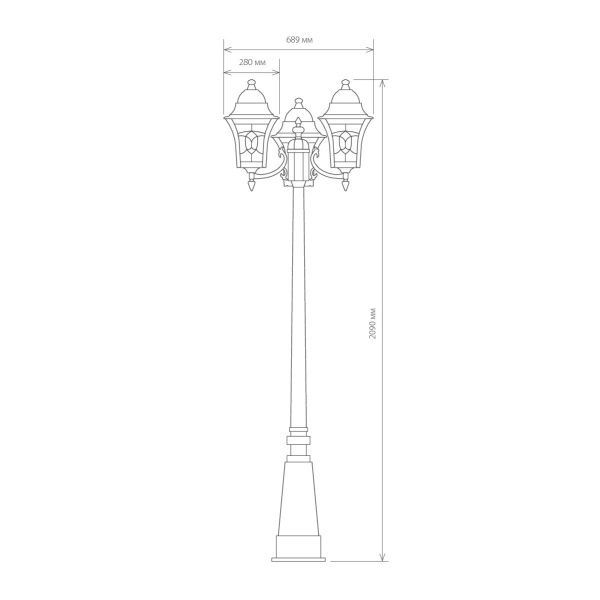 Светильник уличный трехрожковый на столбе IP44 Altair F/3 черное золото Elektrostandard - Фото 3