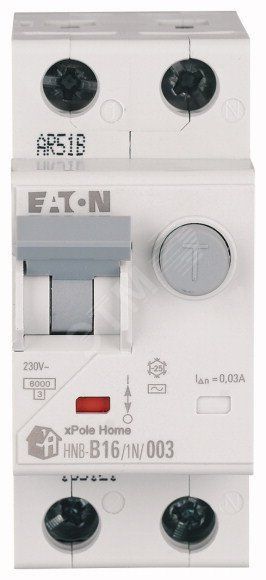 Дифф. авт. выключатель HNB-C10/1N/003, 1P+N, 10A, хар-ка C, 6kA, 30mA, тип АC, 2M Eaton