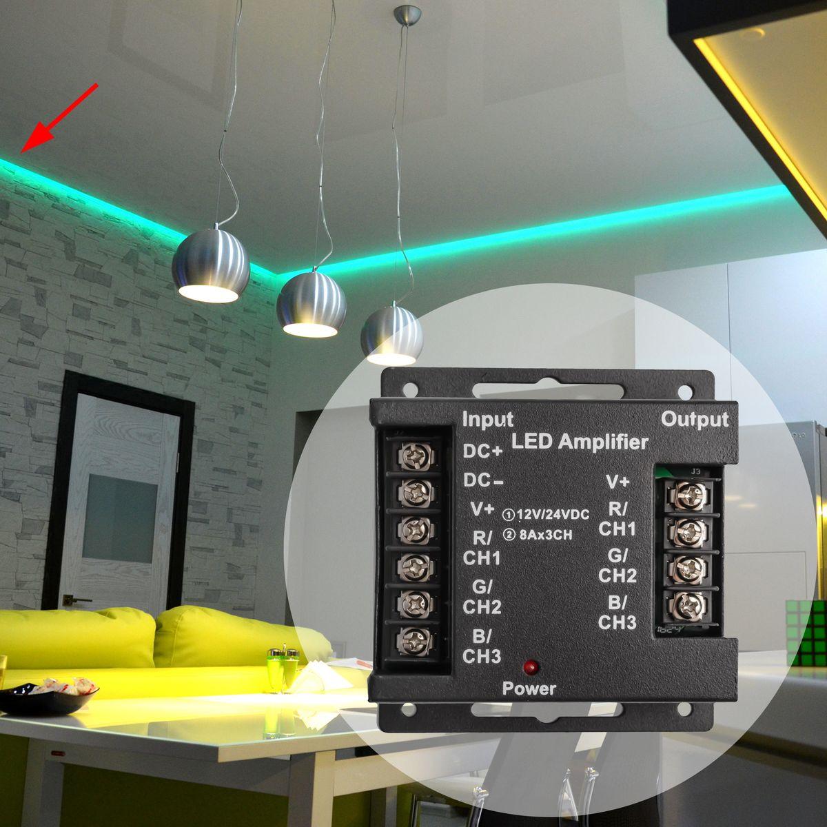 Усилитель RGB 12В, 288 Вт, 3 канала*8А, размеры 73*80*33 мм - Фото 9