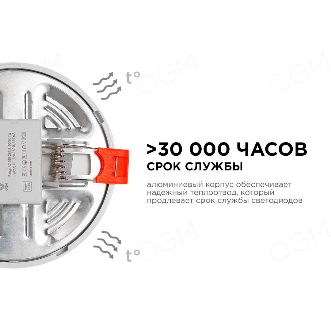 Панель светодиодная встраиваемая круглая 6Вт, 500Лм,  Ø100х20мм, 4500К, Apeyron - Фото 8