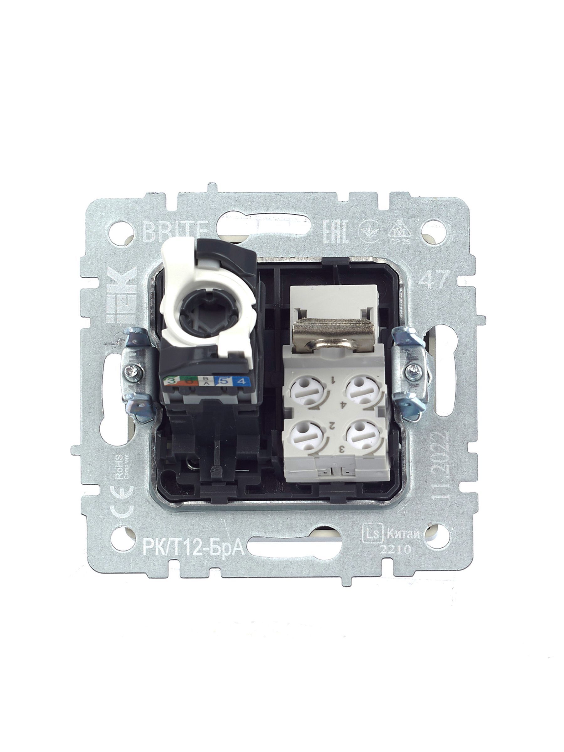 BRITE Розетка двойная RJ11+RJ45 кат.5E РК/Т12-БрА алюминий IEK - Фото 5