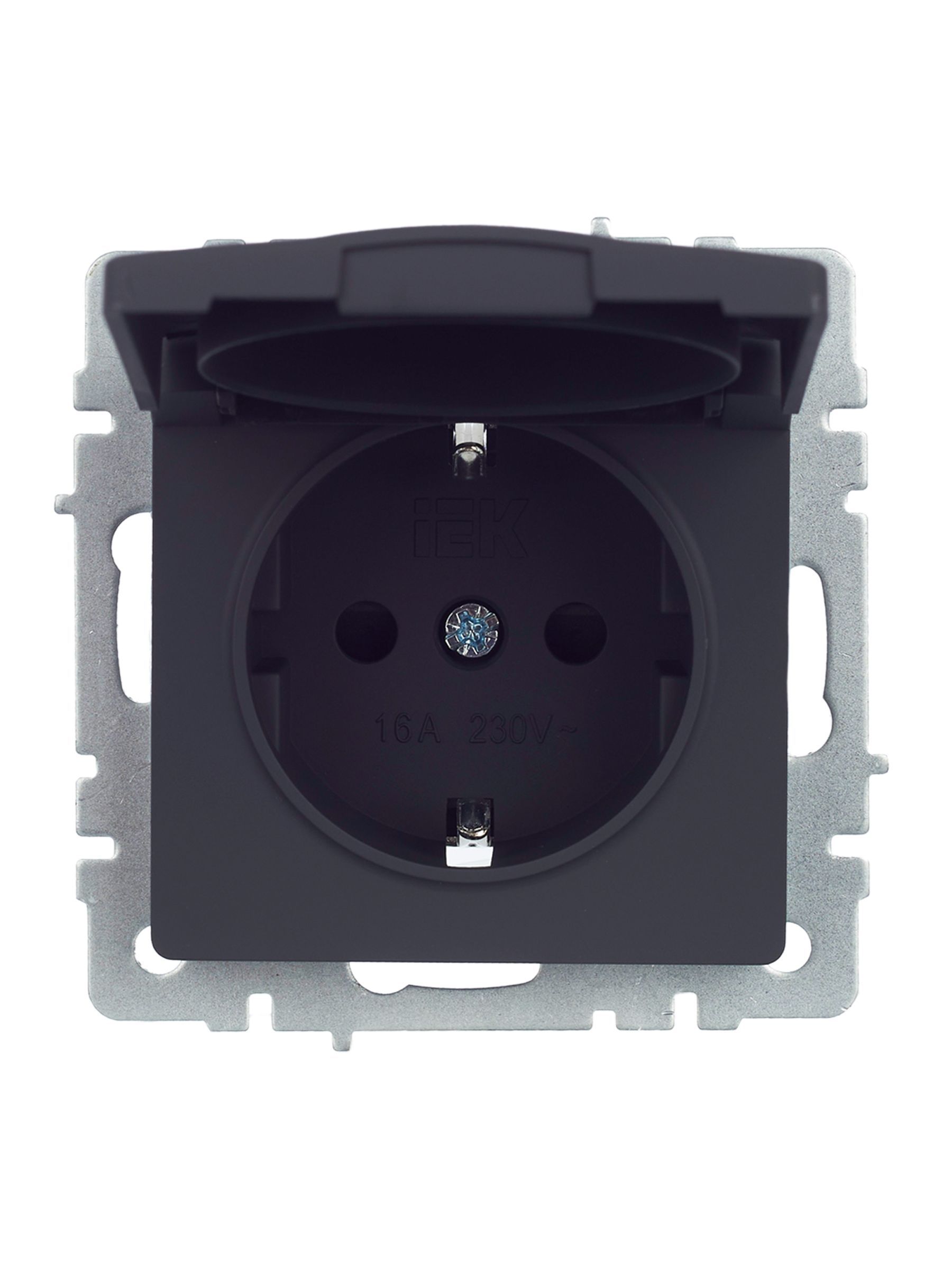 BRITE Розетка 1-местная с заземлением с защитными шторками и крышкой 16А IP44 РСбш10-3-44-БрГ графит IEK - Фото 2