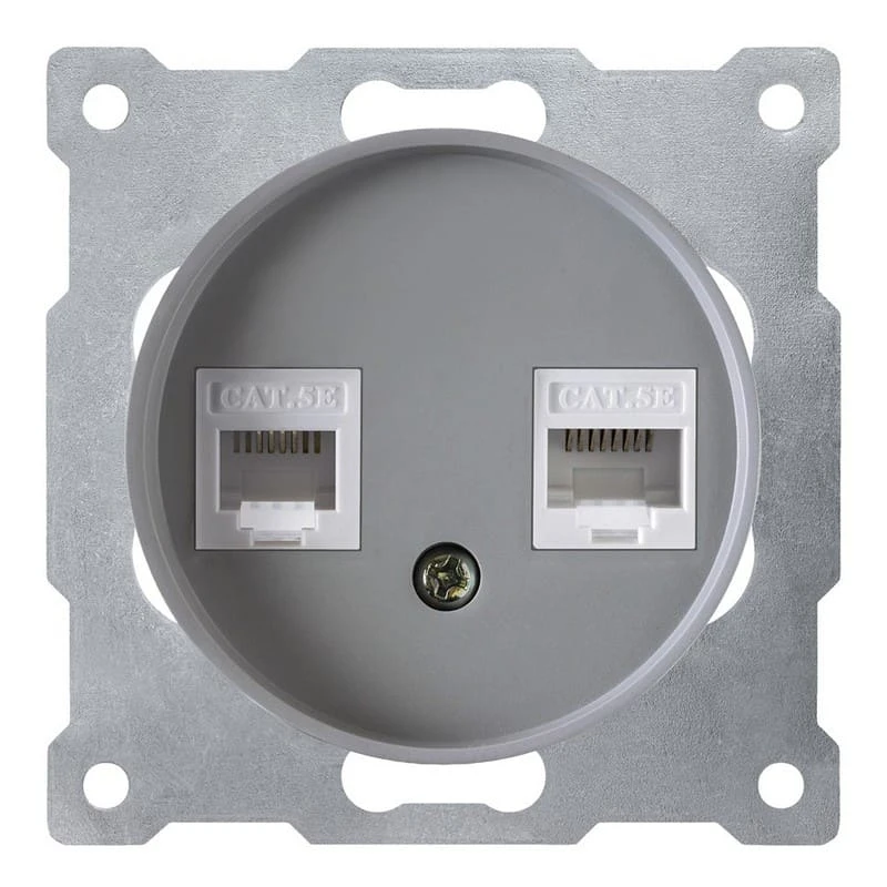 Розетка двойная компьютерная RJ45 кат.5e, цвет серый Florence