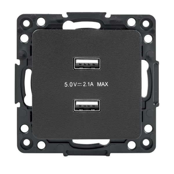 Стокгольм Механизм Розетки USB 2-местной 2,1А винтовые клеммы черный EKF