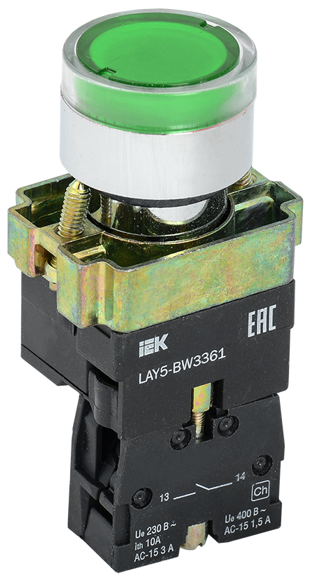 Кнопка управления LAY5-BW3361 с подсветкой зеленый 1з IEK