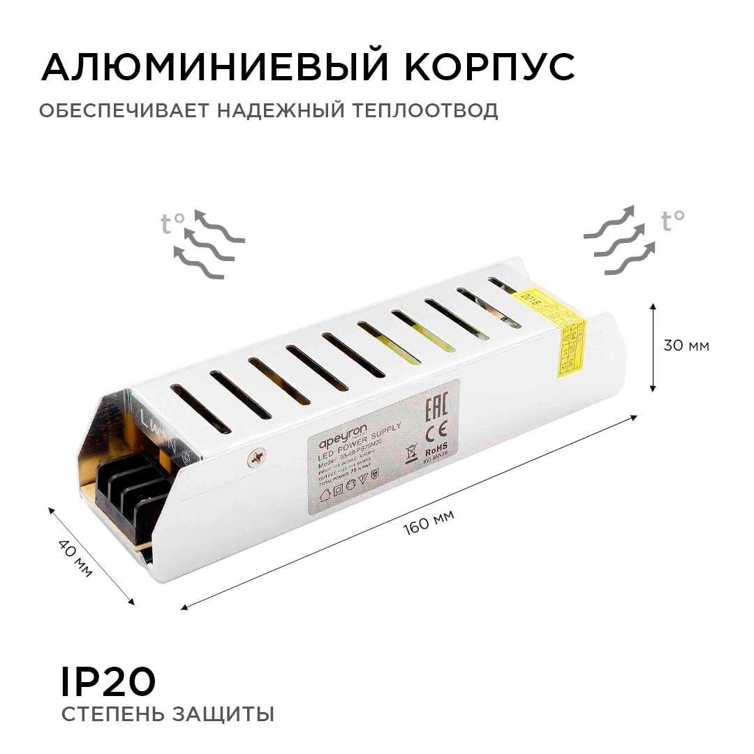 Блок питания 12В, 75 Вт, IP20, 6,5 А - Фото 3