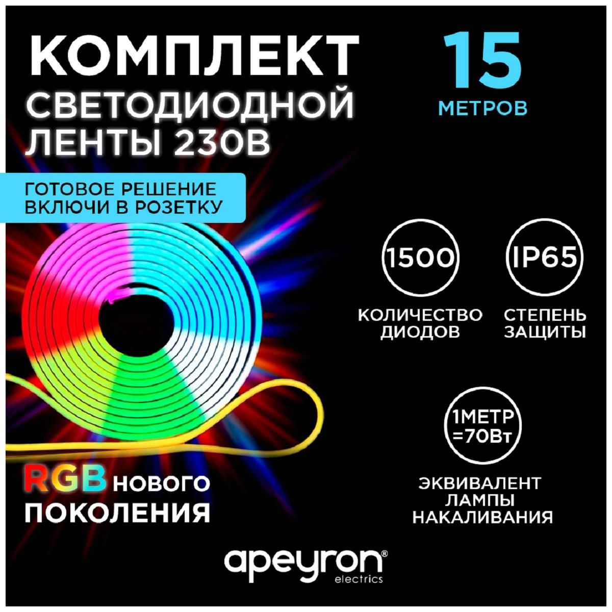 Лента светодиодная smd5050 60д/м 220В IP44 15м RGB Apeyron - Фото 10